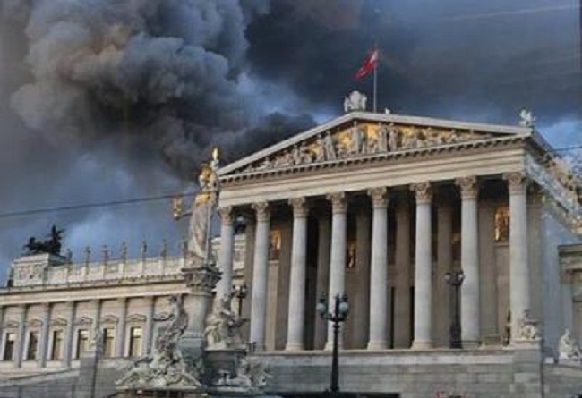 Austrian Parliament building on fire